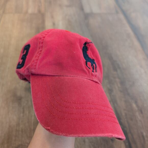 VTG Polo Ralph Lauren Hat Cap Adjustable Big Horse Embroidered Golf Red Number 3 - Picture 1 of 6